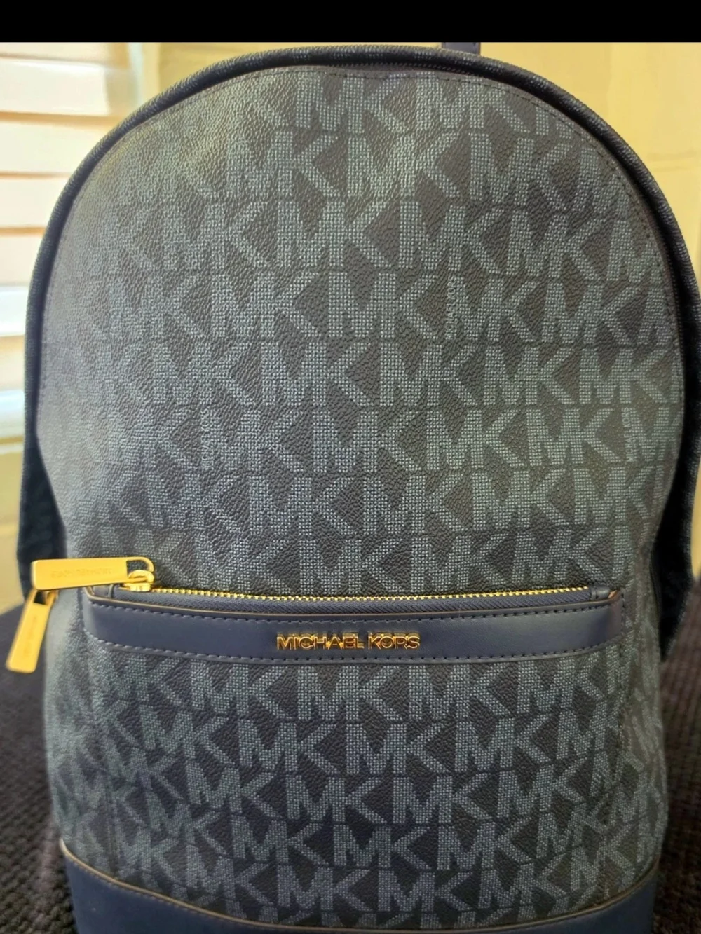 New Michael Kors Men's Navy MK Signature Logo Backpack